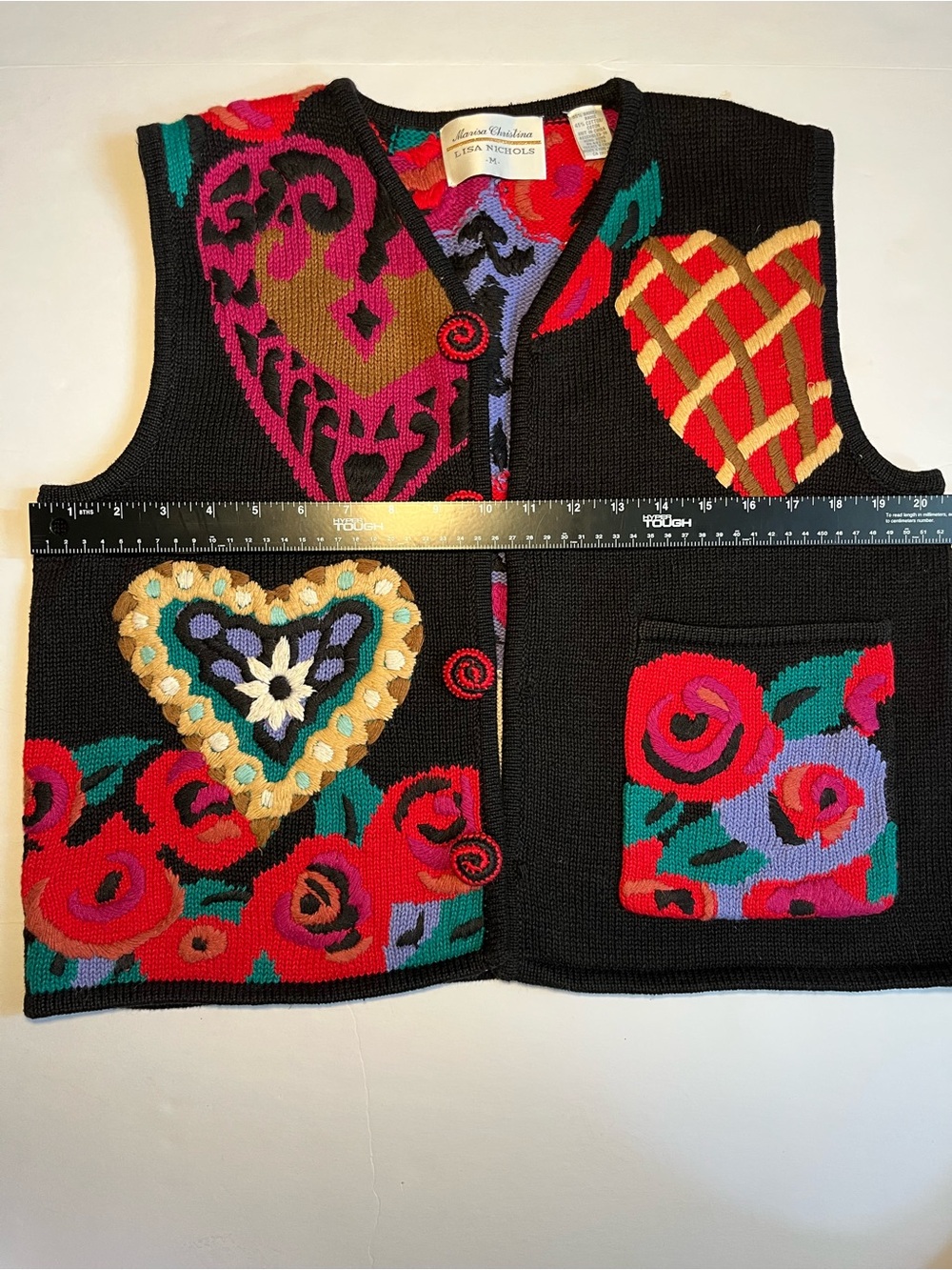 Vintage Lisa Nichols Marisa Christina Heart Rose Knit Sweater Vest Medium Art to - Picture 4 of 11
